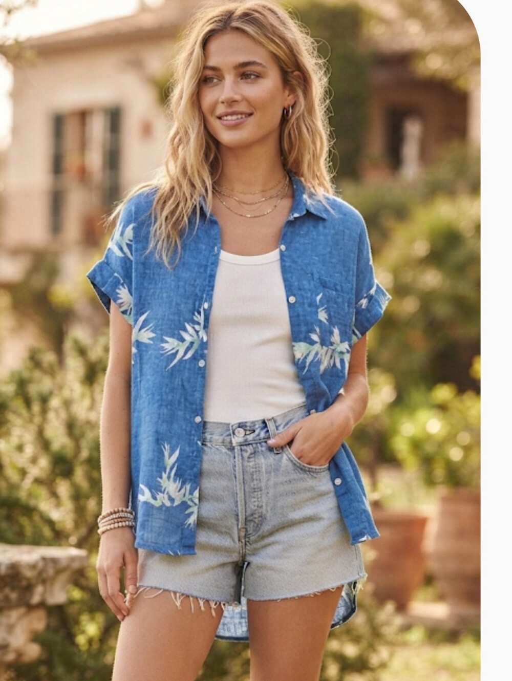Rails Whitney Birds Of Paradise Shirt Blue White Size Meduim